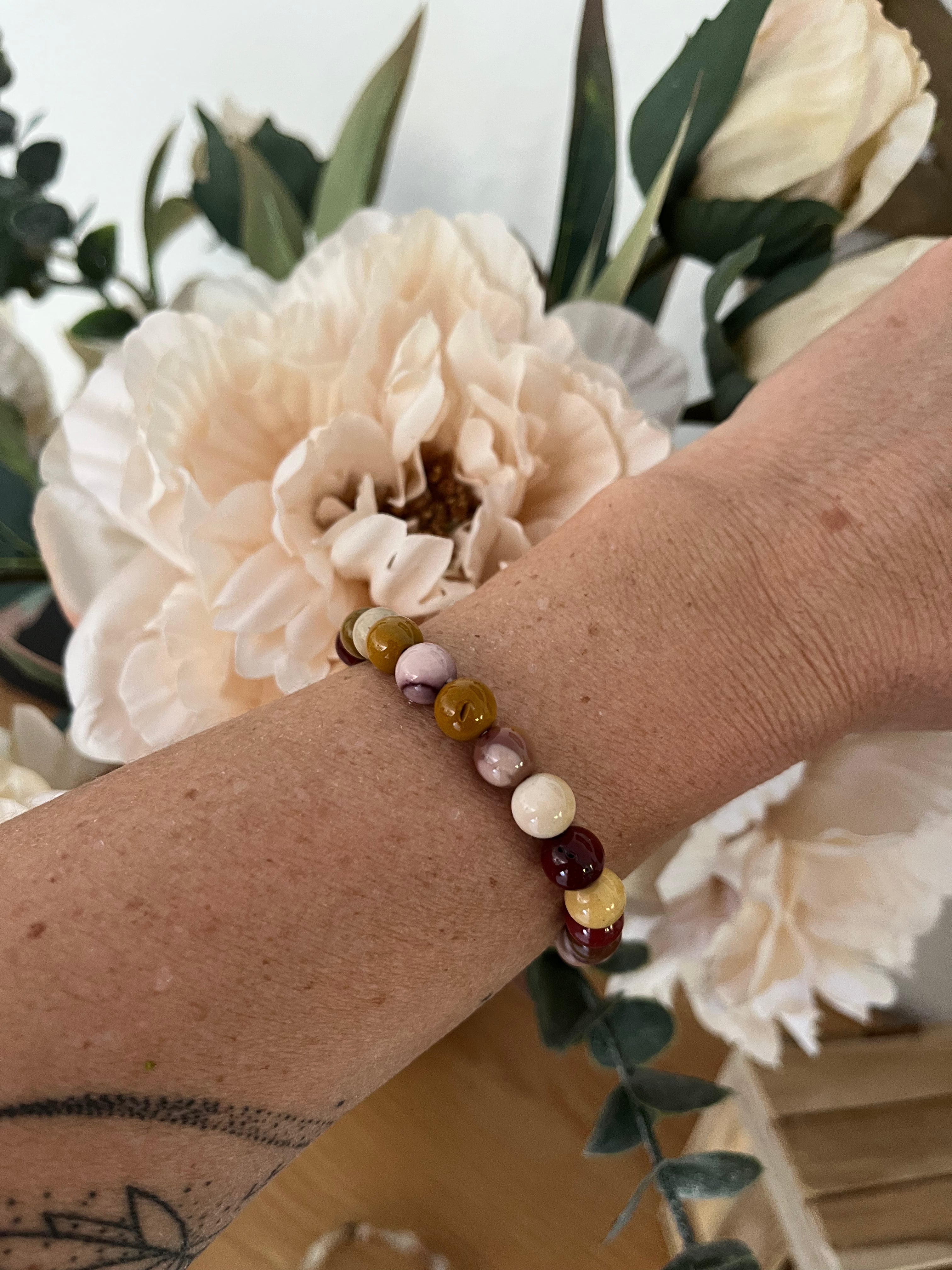 Edelstein Armband " Mookait-Jaspis Mix" (rund)