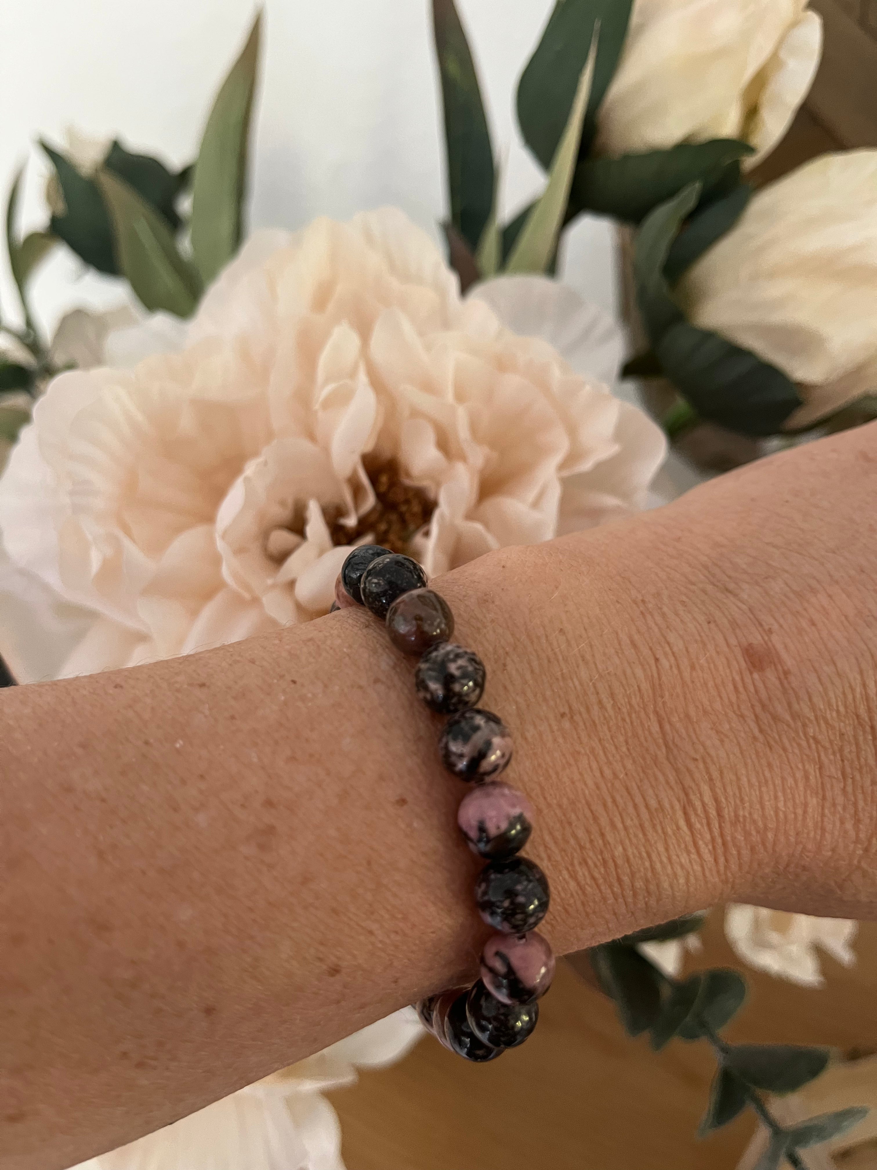 Edelstein Armband " Rhodonit " ( rund )