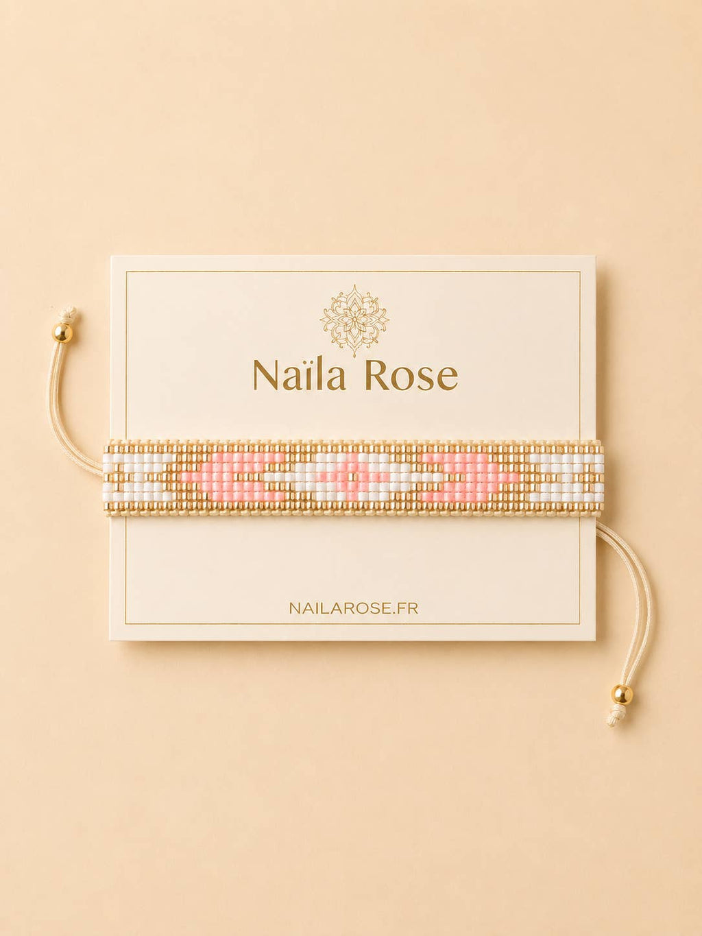 7-reihiges Armband, leuchtendes Creme-Rosa